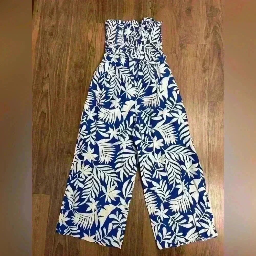 Kate Spade $298 Linen Cotton Pants Floral Jumpsuit Tropical Hawaiian Strapless M